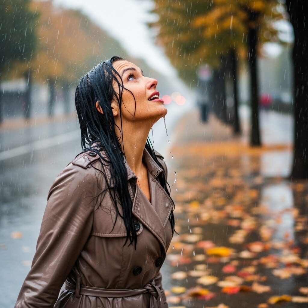 【夢占い】見出し画像で、秋の昼間、雨でずぶ濡れになっている女性の画像